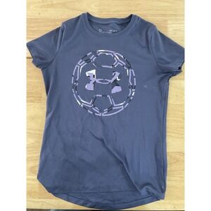 Under Armour Girl T-Shirt Loose Heat Gear Youth‎ Navy Graphic Short Sleeve YMD/M